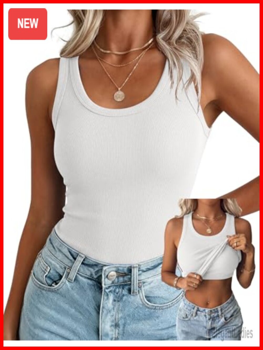 Ribbed Tank Top Built in Bra Shelf Bra Sleeveless Slim Fit Summer Top